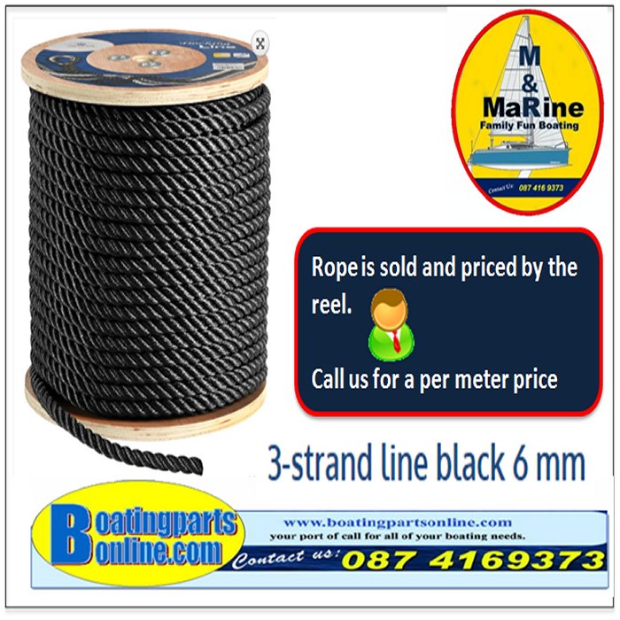 3-strand Polyester Black rope 12 mm 250920645012
